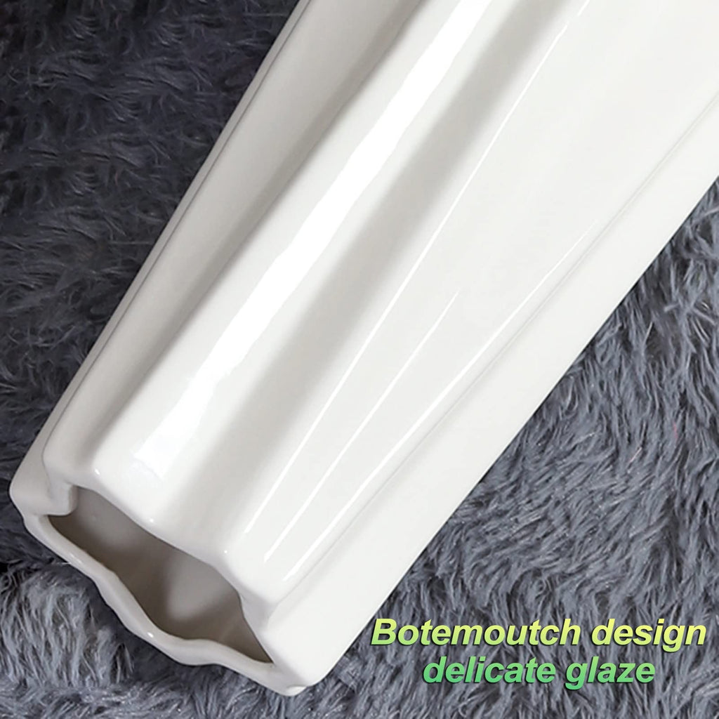 FKTHYO Floor vase Accessories Large Floor Vase,White Ceramic Vase,Handcrafted,Sophisticated Vessel for Decorative Branches and Dried Flowers (White 45cm)