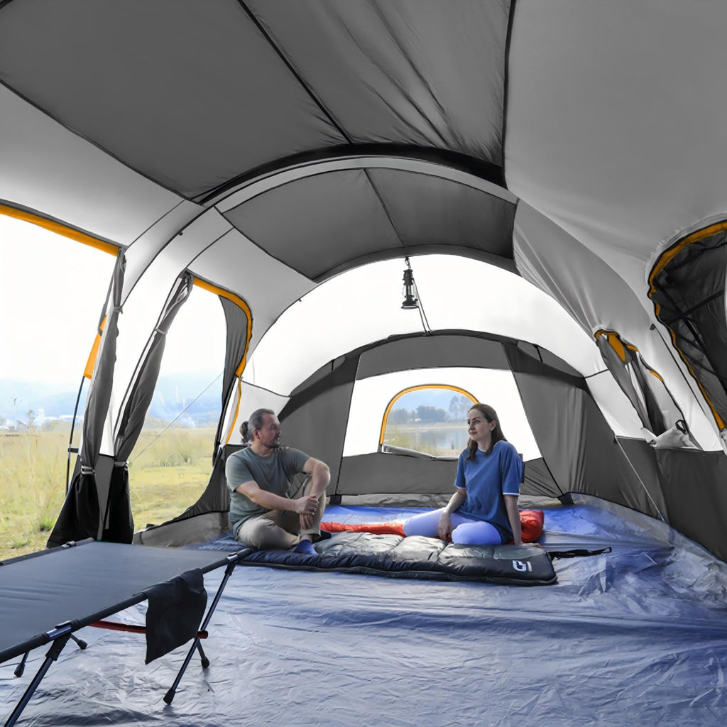 CAMPROS CP Tent 12-Person-Camping-Tents,3 Room Family Tents,Waterproof Windproof Family Tent with Top Rainfly,6 Large Mesh Windows,Double Layer,Easy Set Up, Portable with Carry Bag-20' x 9' x 72"(H)