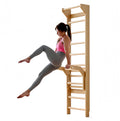 Swedish Ladder Wall Gym & Pull Up Bar Gymnastics Bar – Ultimate Wall Bars for Exercise with Adjustable Dip Bar Attachment, Wood Stall Bars for Home, Calisthenics, Physical Therapy and Kids Training (Burlywood)