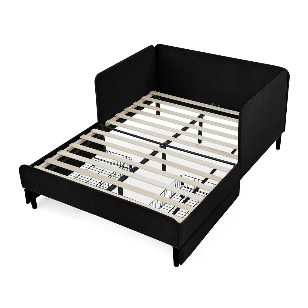 Bellemave Kids Bed with Rails, Full Upholstered Platform BedFrames with Rails and Storage Drawers for Kids, Full Daybed Frame for Boys/Girls/Adults, Black