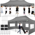 COBIZI 10x20 Pop up Canopy Tent 10x20 Canopy with 6 Sidewalls Waterproof Heavy Duty Commercial Tent for Parties Outdoor Garden Gazebo, Carry Bag with Wheel(10x20ft, Gray)