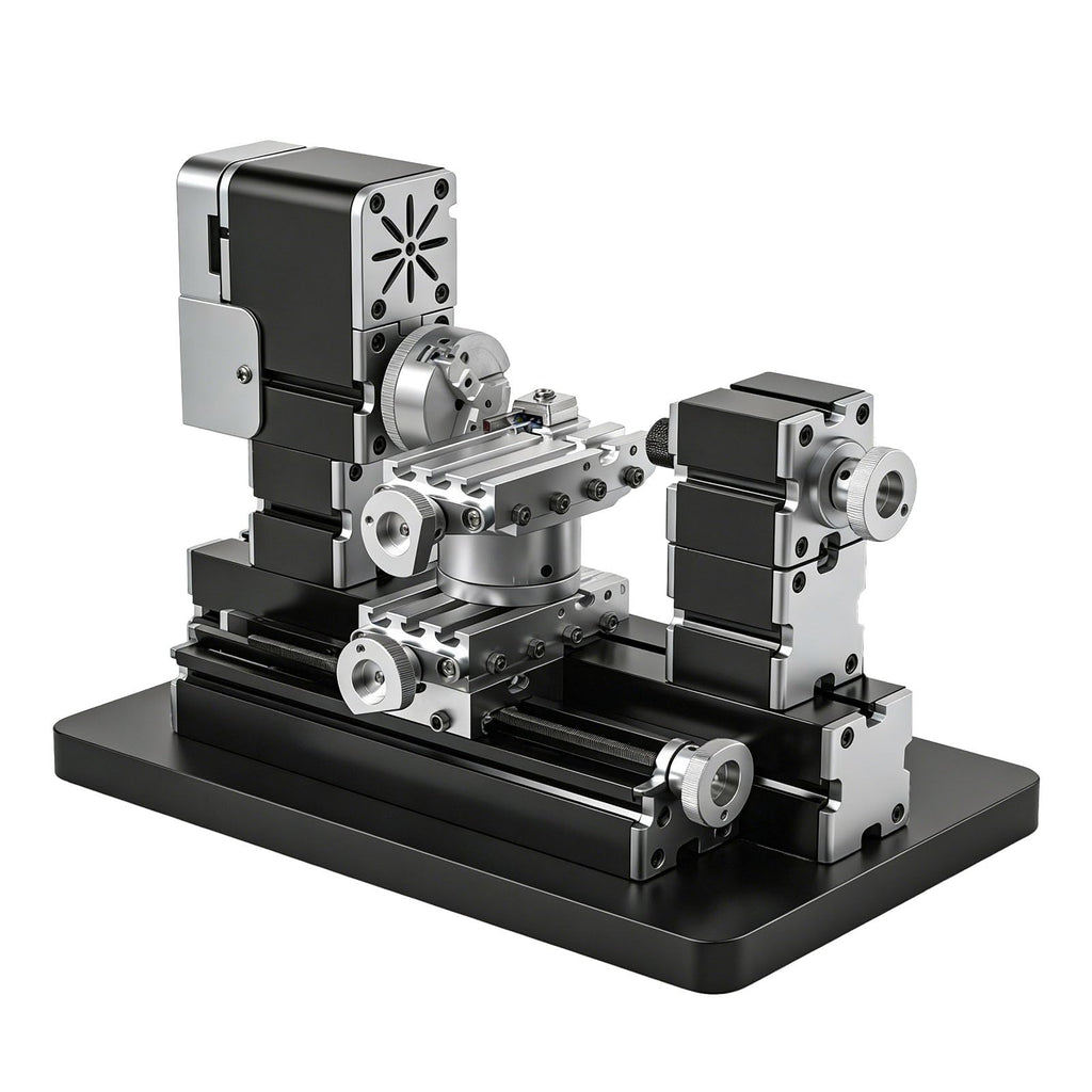 ZHRUI Mini Metal Lathe 60W 12,000 RPM, 4-Axis All-Machine Tool for Soft Metal Wood Acrylic Plastic, Precision Micro Lathe with Safety Guard Quick Indexer 0.02mm Scale (Gold Silver Aluminum Copper)