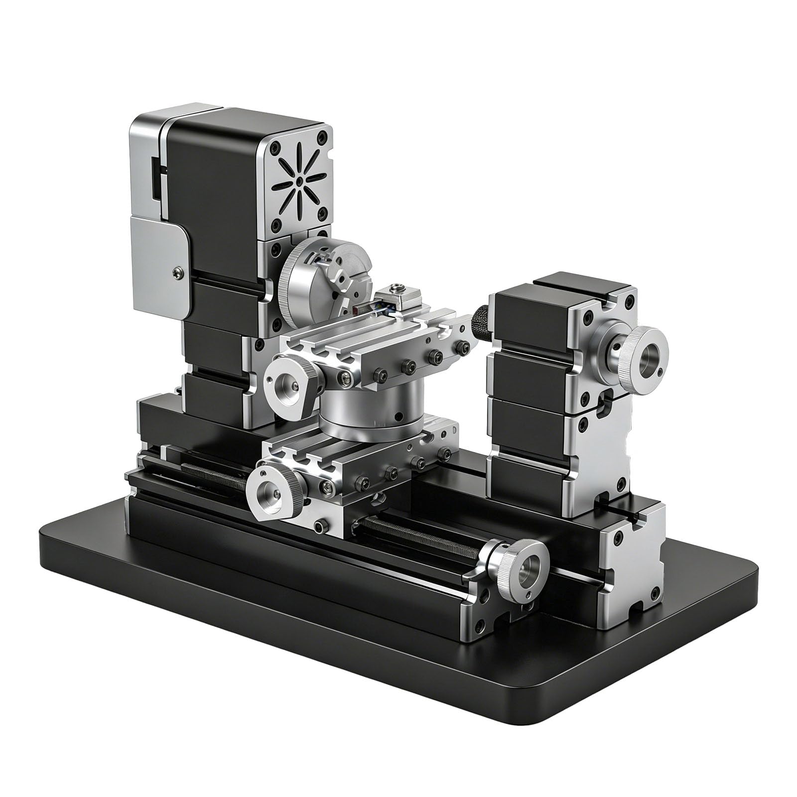 ZHRUI Mini Metal Lathe 60W 12,000 RPM, 4-Axis All-Machine Tool for Soft Metal Wood Acrylic Plastic, Precision Micro Lathe with Safety Guard Quick Indexer 0.02mm Scale (Gold Silver Aluminum Copper)