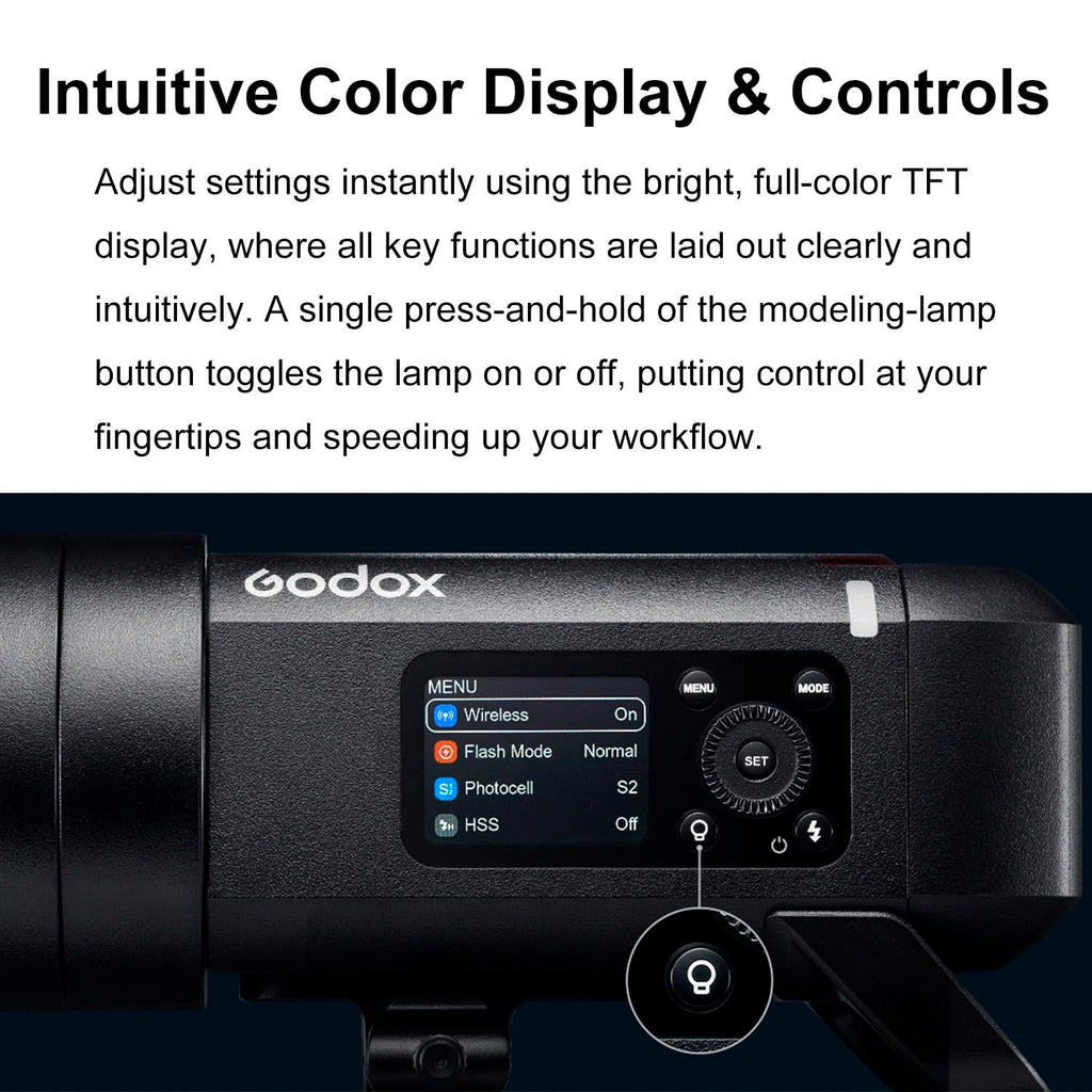 GODOX AD400 Pro II AD400Pro II AD400ProII 2.4G TTL 1/8000 HSS 400Ws Outdoor Flash,21.6V/2600mAh Battery,0.01~1s Recycle,460 Full Power Flashes,for Canon Sony Nikon Fuji Olympus Panasonic Etc Cameras