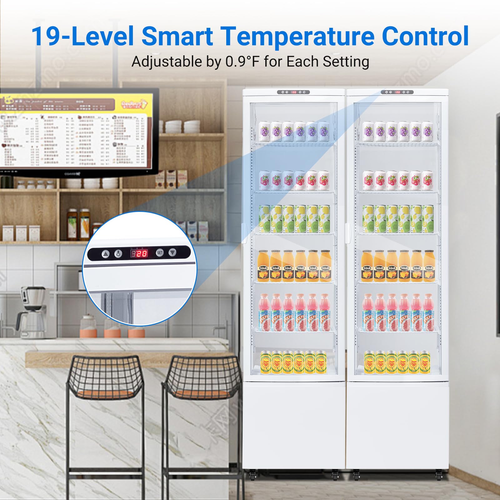 Takywep Commercial Display Refrigerator Case 10.9 Cu.ft, Floor-Standing Display Refrigerator with LED Light & Adjustable Shelves, Fridge Display Cabinet with Casters for Cakes, Coffee, Bakery, Store