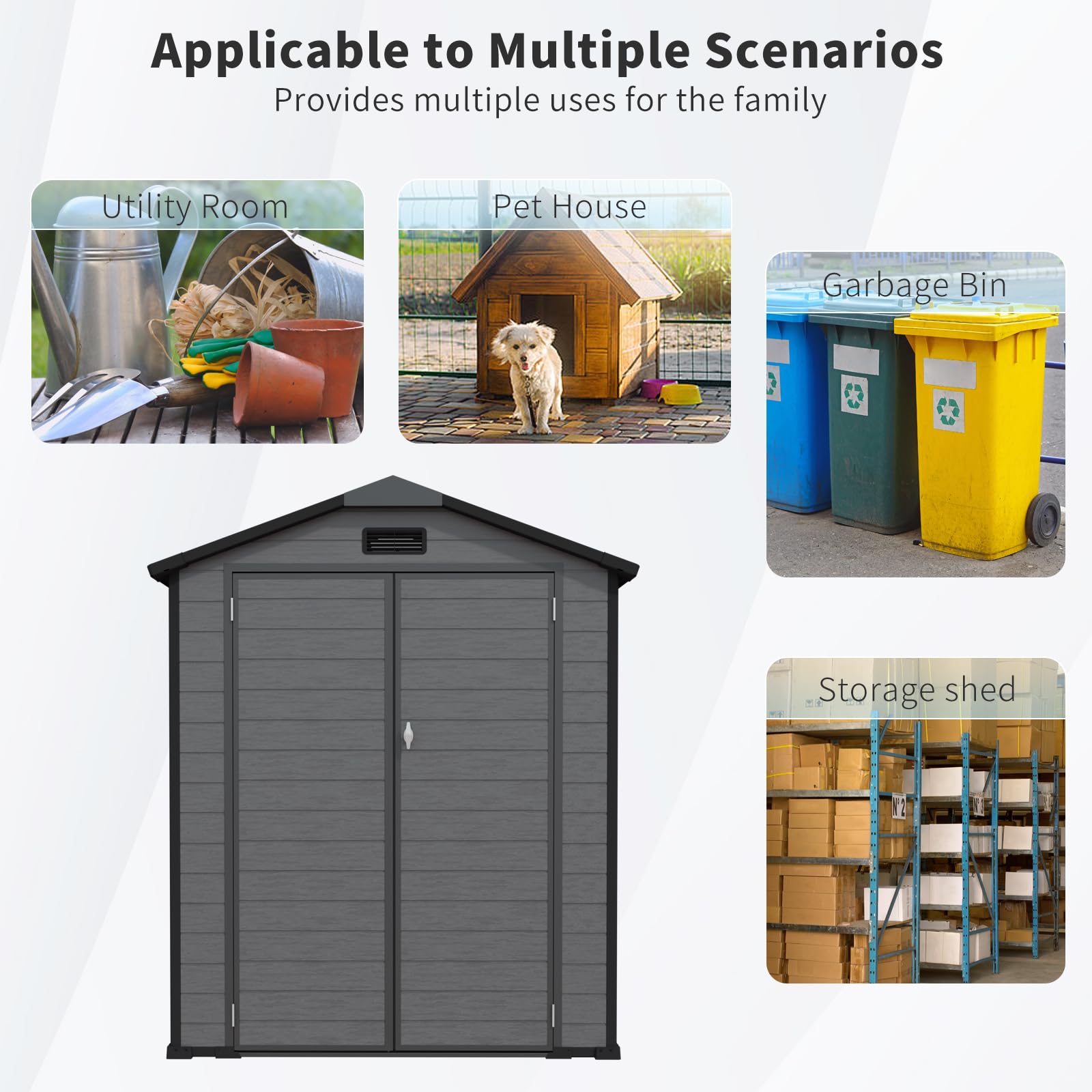 YOPTO 6x6 FT Plastic Outdoor Storage Shed,Waterproof Storage Shed with Lockable and Window,Cabinet House w/Floor & Vents,for Storing Bicycles,Lawnmowers,Dark Gray