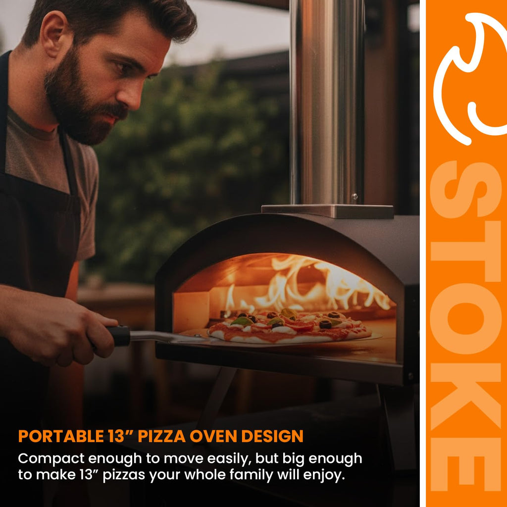 Stoke 13-Inch Wood Pizza Oven With Gas Burner, Peel, Rain Cover, and Cutter Included for Backyard, Camping, or Tailgating