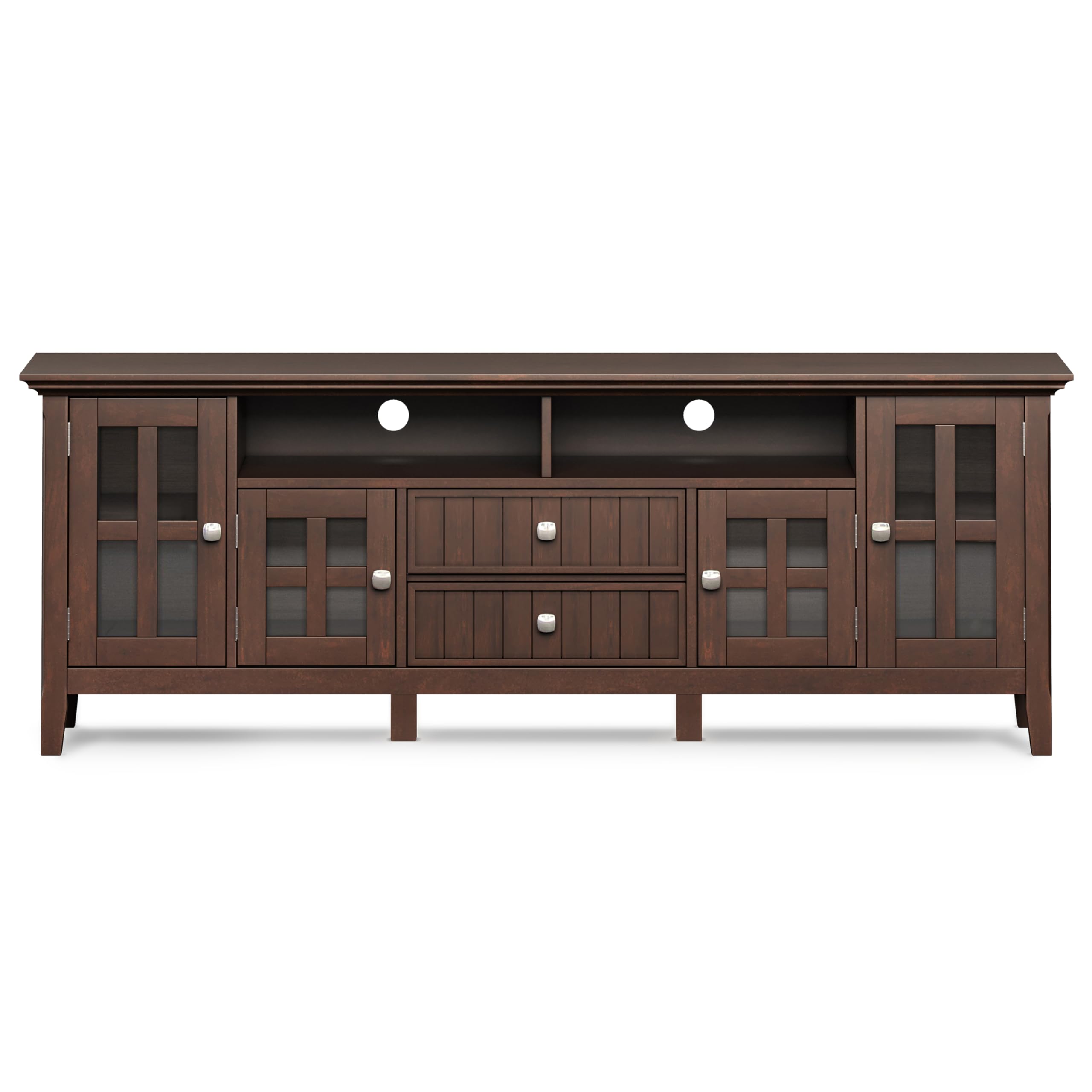 SIMPLIHOME Acadian TV Stand - 60 inch Wide Solid Wood Media Console in Black, Transitional Entertainment Center for Living Room for TVs up to 65 Inches with Glass Cabinets, Drawers and Shelves