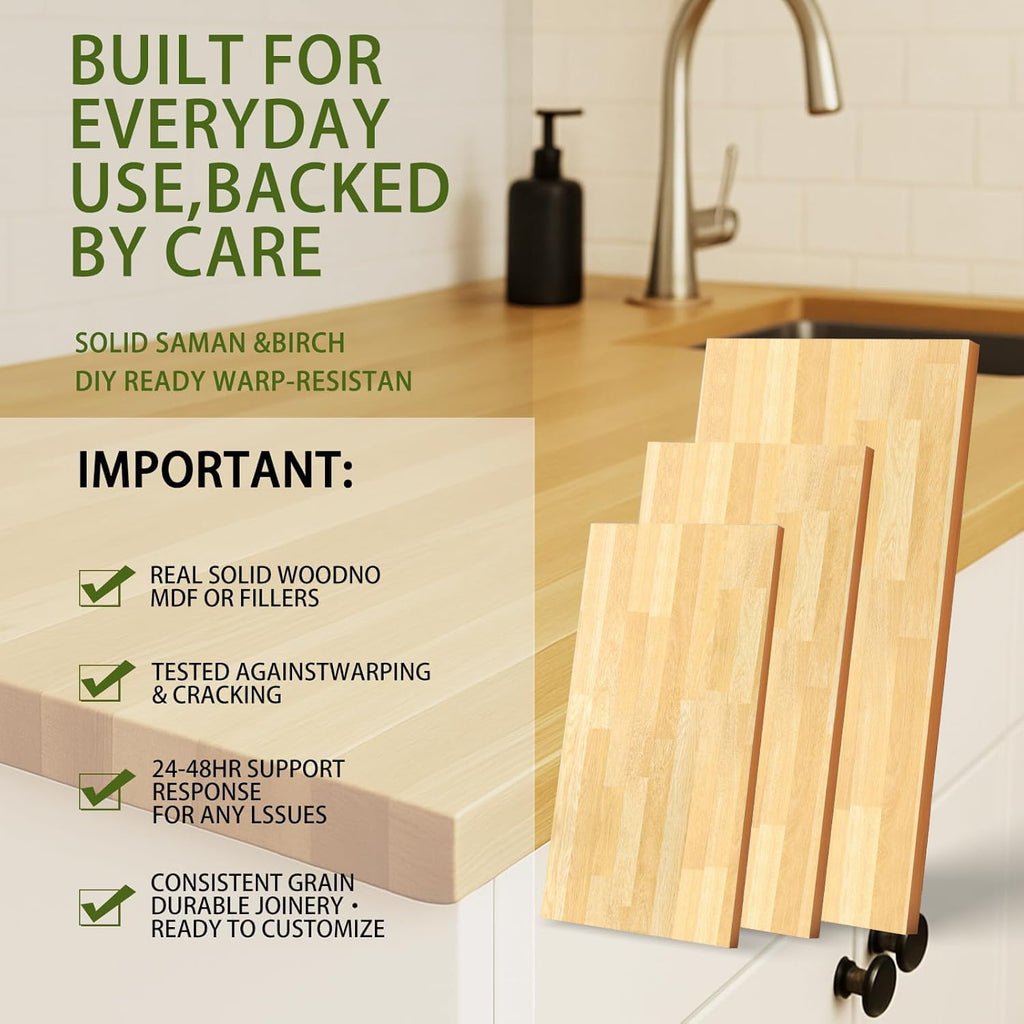 6ft Butcher Block Countertop–72" x 25" Solid Birch Wood DIY Countertop, Durable Counter Table Tops for Kitchen Island, Bar, Workshop, Laundry Counters Dining Room Tables 1.5" Thick Unfinished