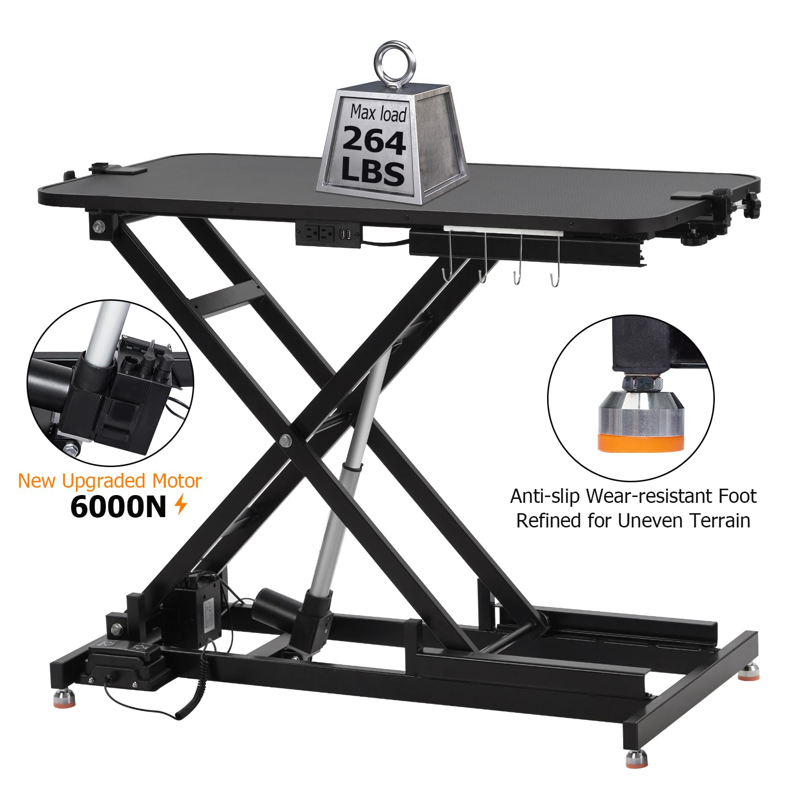 Towallmark Electric Dog Grooming Table, Height Adjustable Large Pet Anti Slip Desktop, Foldable Bathing Desk with Overhead Arm, Hooks & 3 Nooses, Maximum Capacity Up to 264.5Lbs, Balck