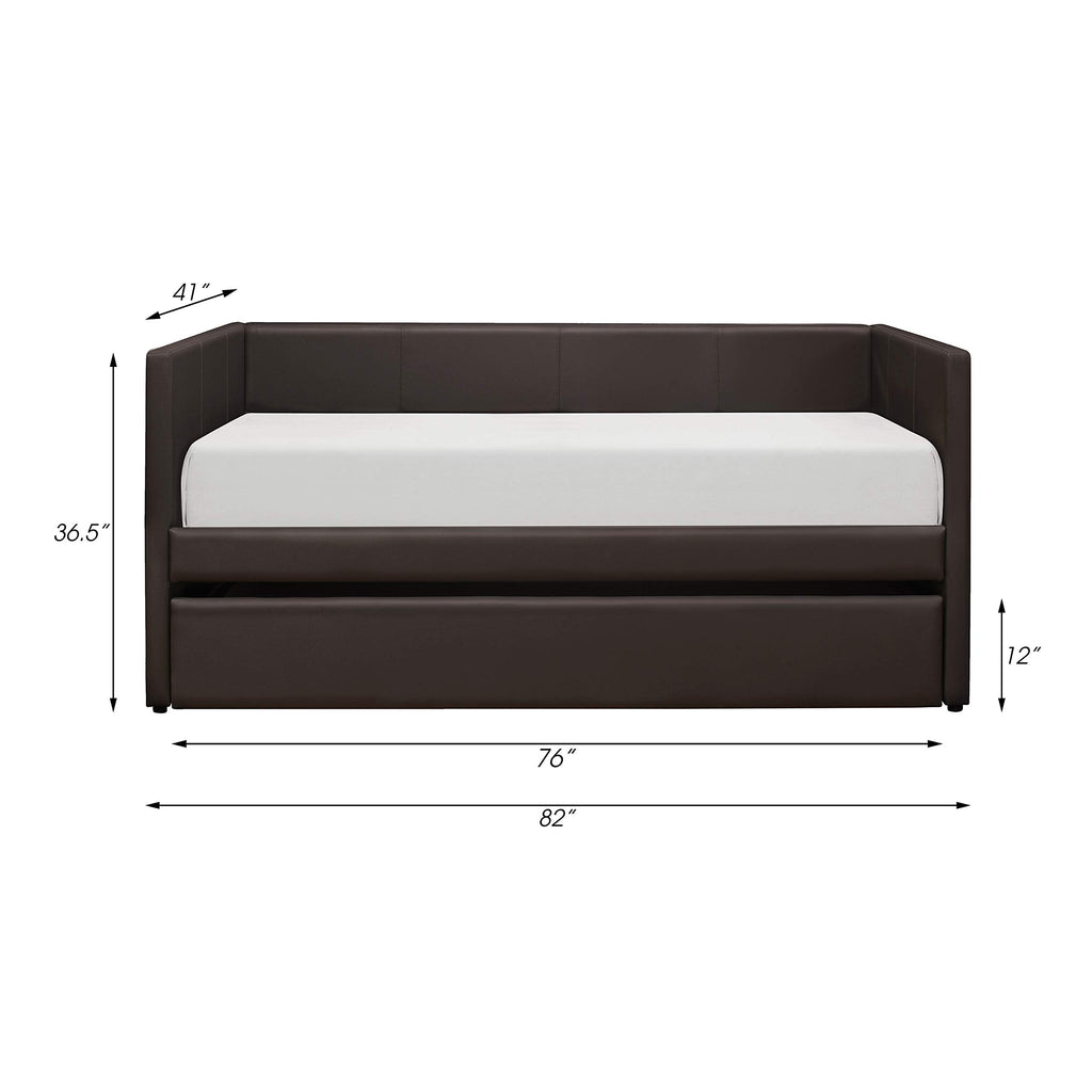 Lexicon Adeline Faux Leather Upholstered Daybed and Trundle, Twin, Brown