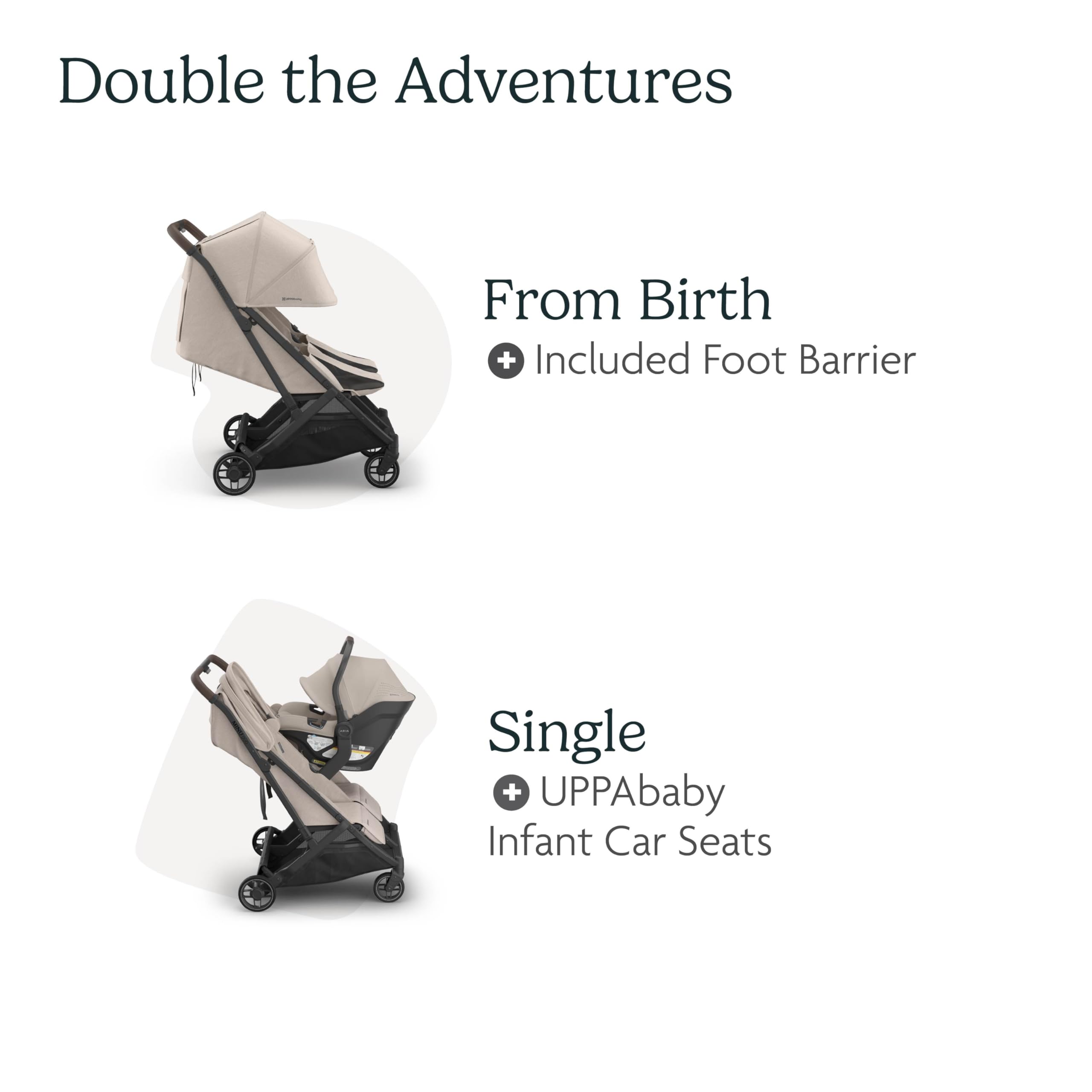 UPPAbaby Minu Duo Side-by-Side Double Stroller - Lightweight + Compact Design for Travel - Easy Fold- from Birth to Toddler - Independent Recline -Ada (Sandstone/Carbon Frame/Chestnut Leather)
