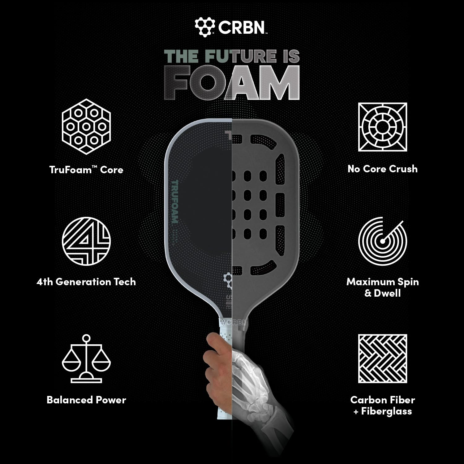 CRBN Pickleball - TruFoam Genesis - Carbon Fiber Pickleball Paddle - First-Ever 100% Foam Core Performance Paddle (Elongated)