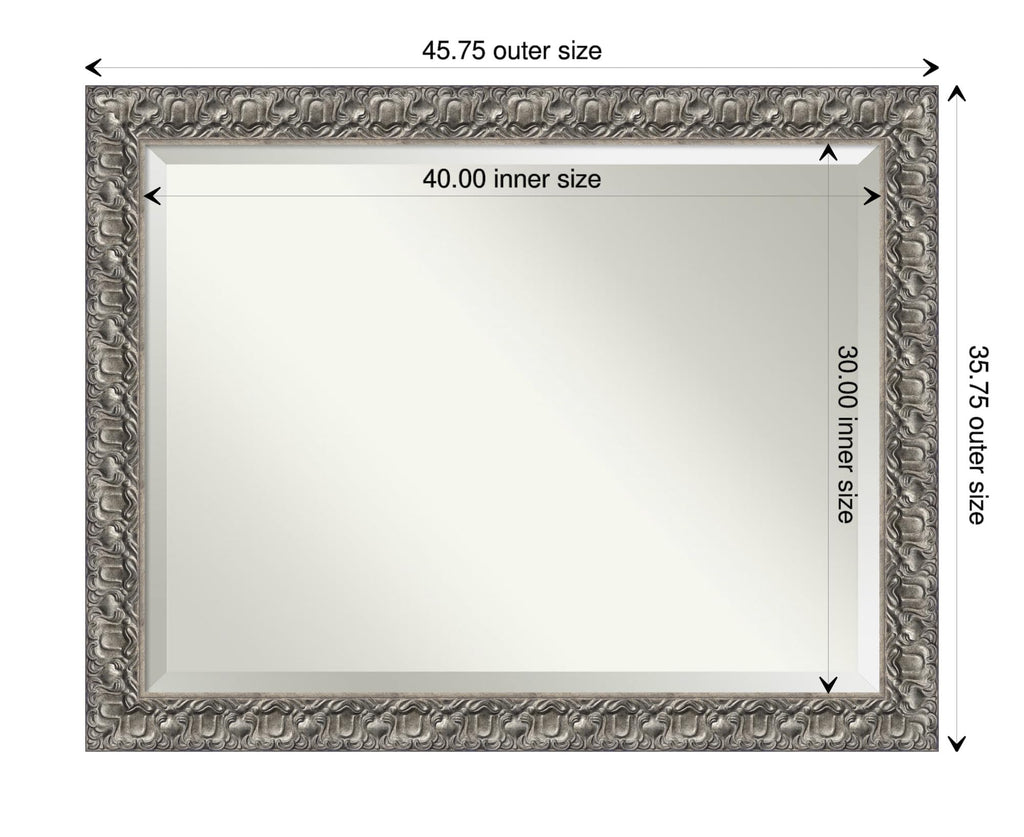Amanti Art Silver Bathroom Mirror for Over Sink, 36x46 Silver Luxor Rectangle Vanity Mirror, X-Large Traditional Wood Frame, Hangs Horizonally and Vertically, Bathroom Wall Decor, Beveled Edge