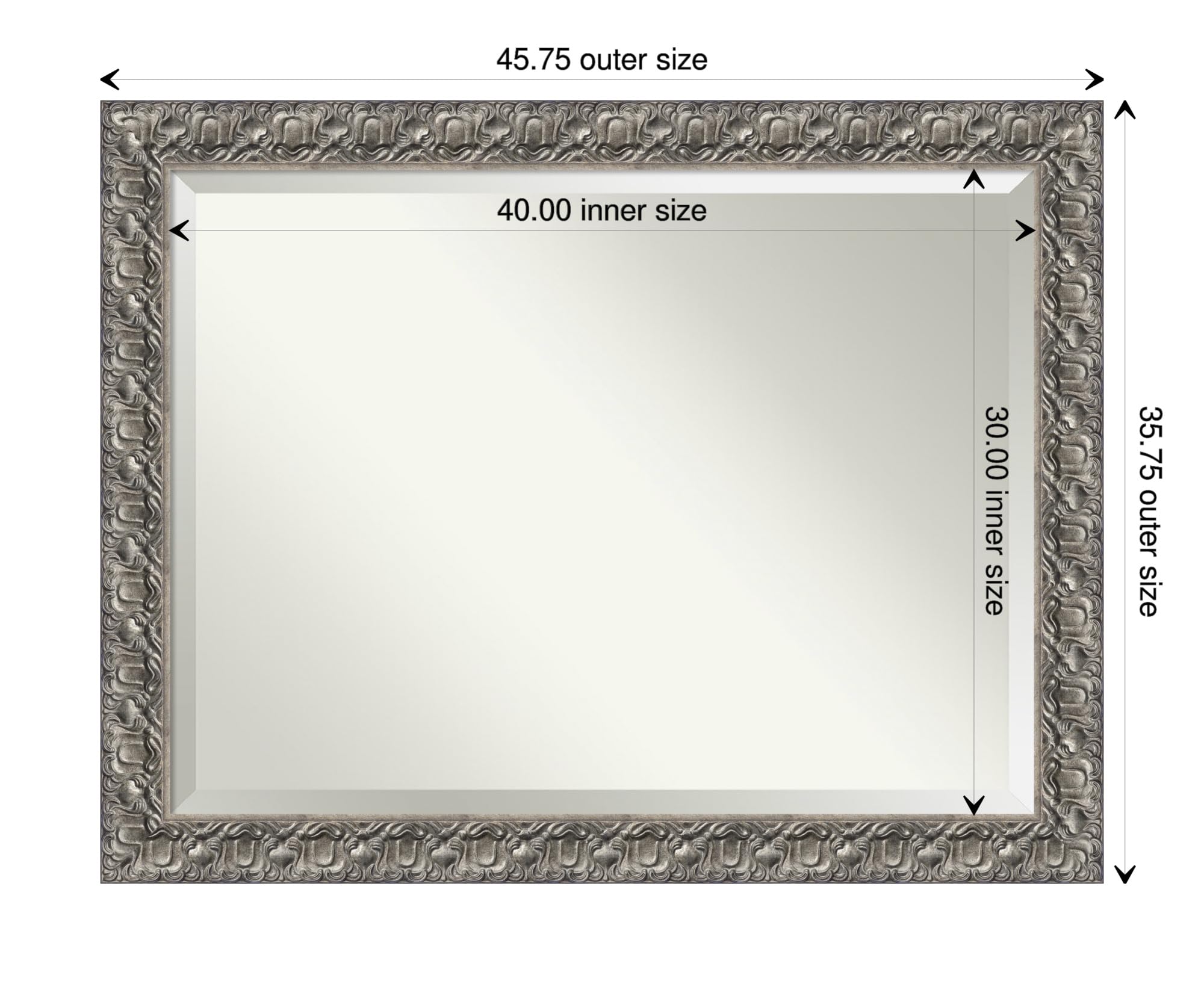 Amanti Art Silver Bathroom Mirror for Over Sink, 36x46 Silver Luxor Rectangle Vanity Mirror, X-Large Traditional Wood Frame, Hangs Horizonally and Vertically, Bathroom Wall Decor, Beveled Edge