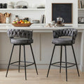 YOUNIKE Bar Stools Set of 2, 28.7 inch Seat Height Bar Chairs, 360° Swivel Counter Height Barstools with Woven Back and Armrest, Upholstered Suede Fabric Counter Stools for Kitchen Island, Pub, Grey