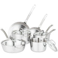 Viking Contemporary 3-Ply Pots and Pans Set, 10 Piece Stainless Steel Kitchen Cookware, Silver