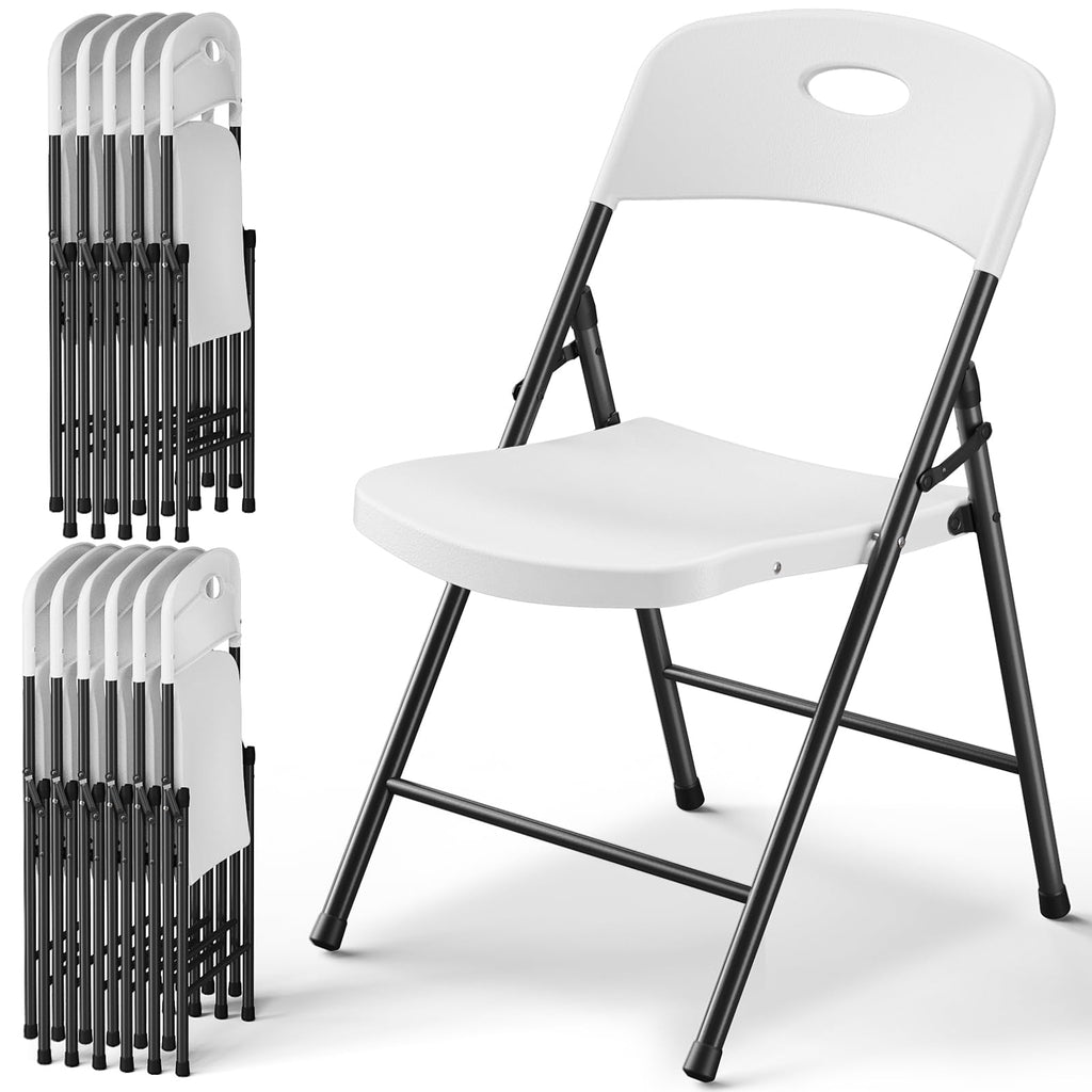 MAKE CHANGES Folding Chairs 12 Pack, Outdoor Folding Chairs for Outside Indoor, Portable 350 lbs Capacity Heavy Duty Plastic Metal Foldable Chairs Commercial Seating for Picnic, Party, Patio, White