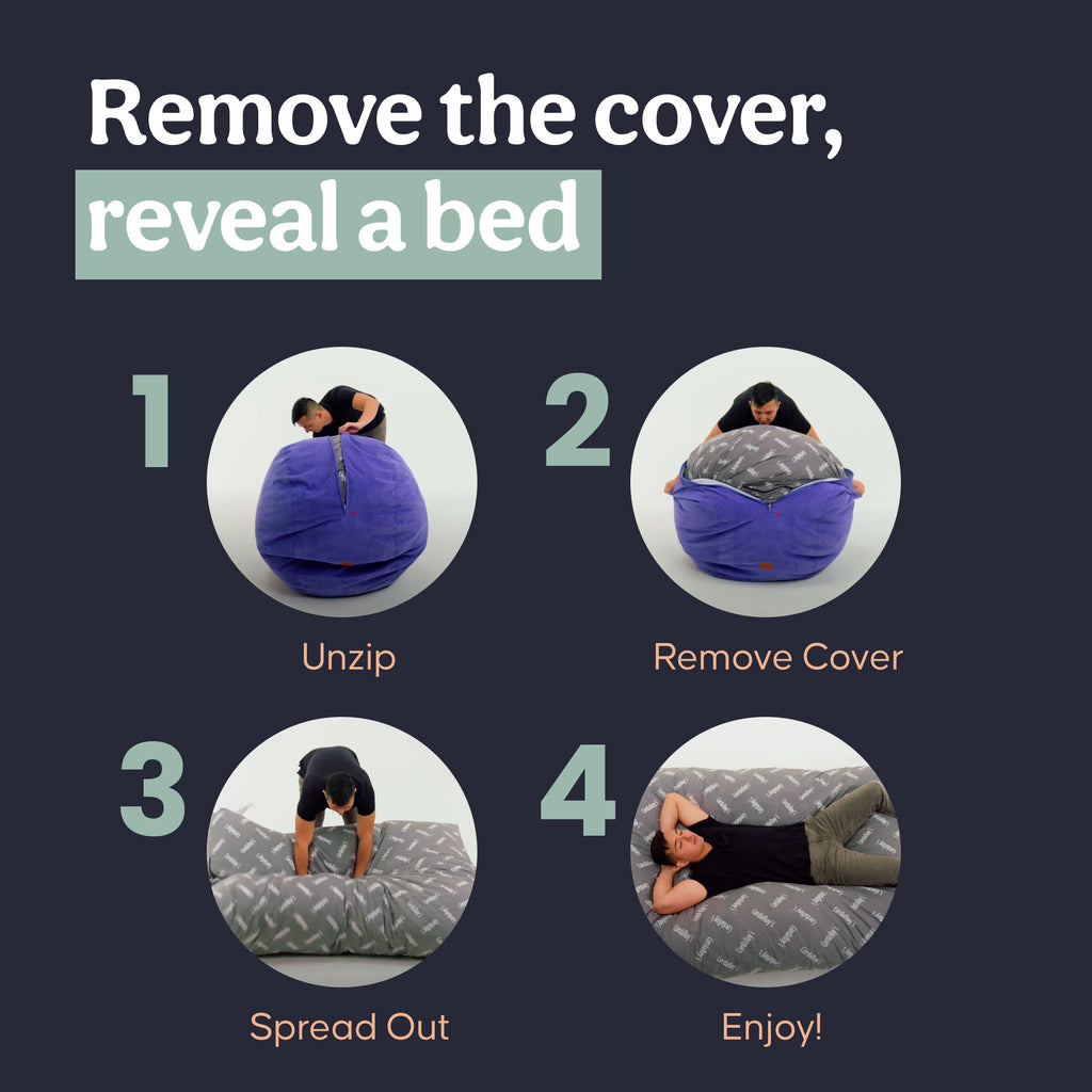 CordaRoy's Plush Bean Bag - Convertible Bean Bag Chair - Machine-Washable Plush Fabric Cover - for Basement, Living Room, Game Room, Dorm & More - King Size - Indigo | Made in The USA