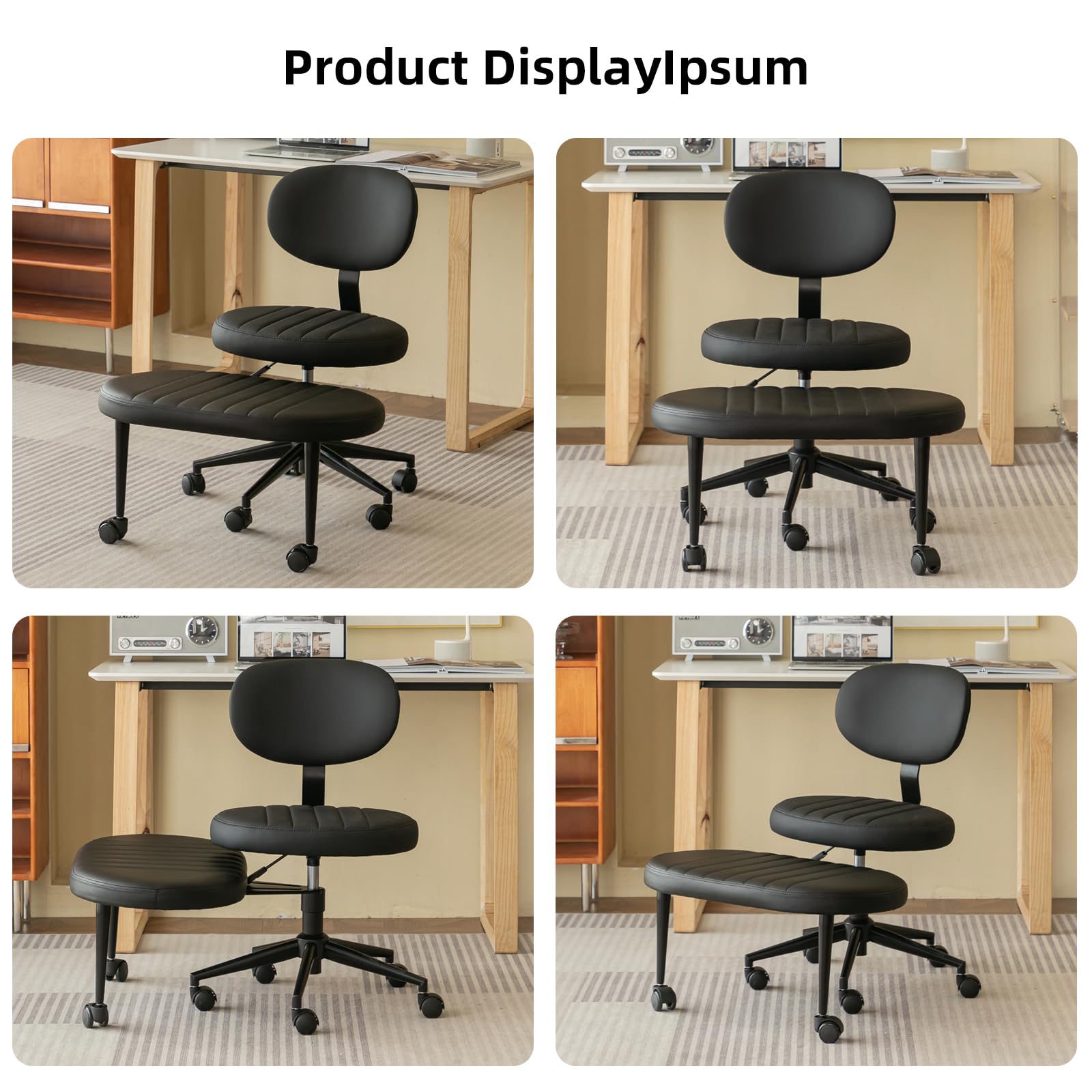 Ergonomic Cross Legged Office Chair with Back Support, Multi-Position Swivel Desk Chair for Adults, Meditation and ADHD Fidget Work Chair with Rolling Base, Black