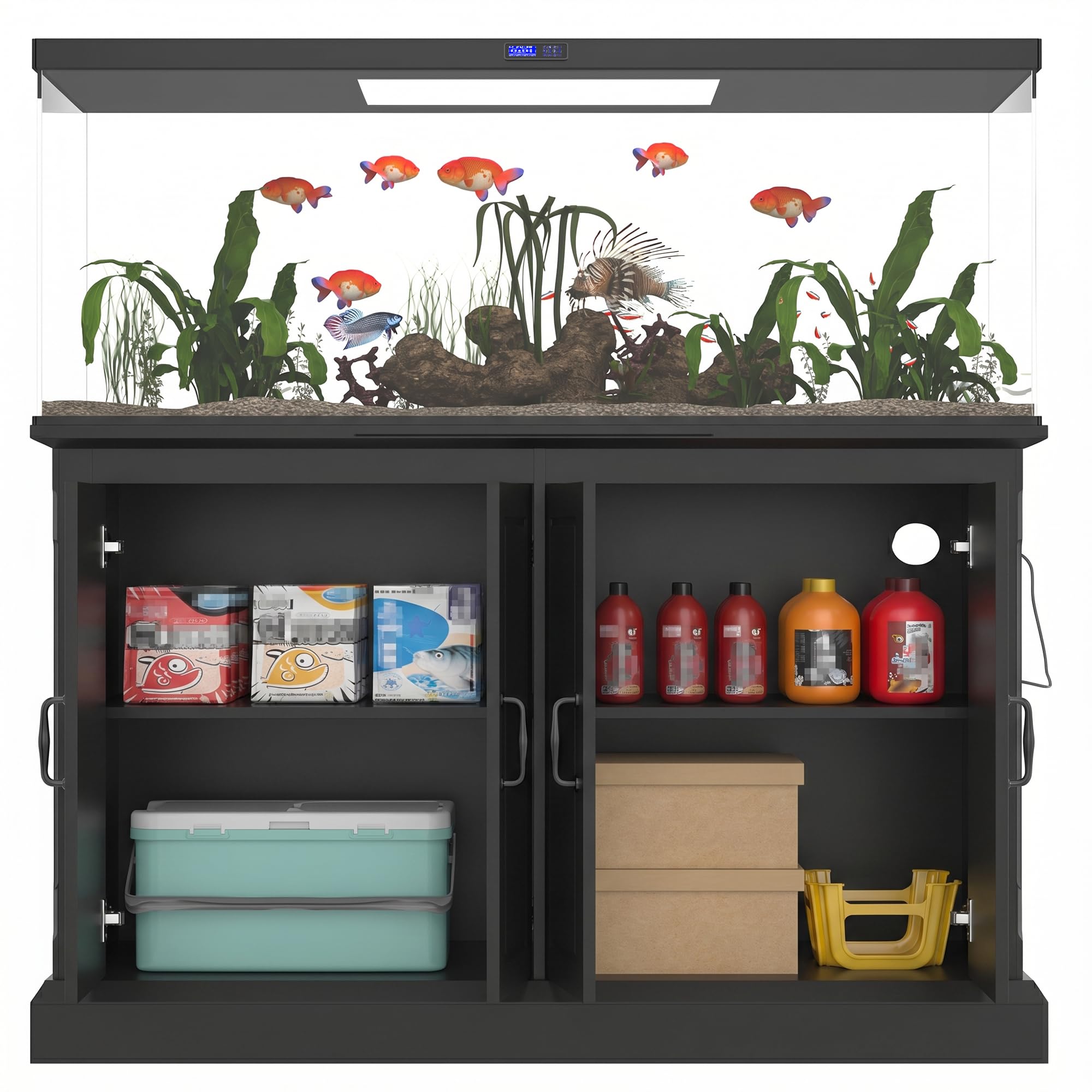 Merax 55-75 Gallon Fish Tank Stand with Power Outlet, Heavy Duty Aquarium Stand with 4 Storage Cabinets, for Fish Tank, Turtle Tank, Reptile Terrarium, Black