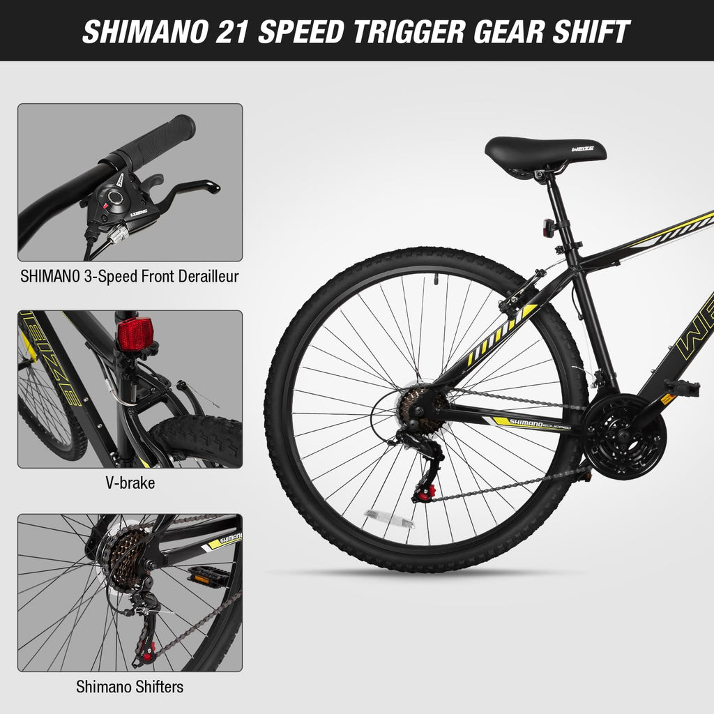 WEIZE Hardtail Mountain Bike, 29 Inch Wheels Outdoor Cycling Bike, 21-Speed Trigger Shifter, Aluminum Frame for Men and Women, Comfort Saddle, MTB Bicycle with Suspension Fork, Black