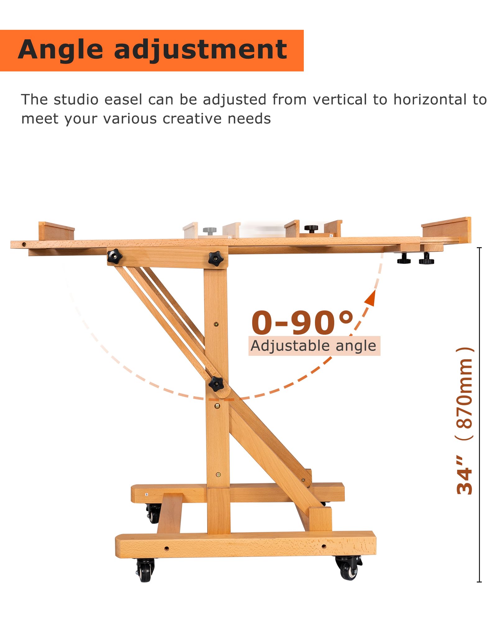 DJAR Extra Large H-Frame Art Easel, Movable Tilts Flat Painting Stand for Artist, Adjustable Solid Beechwood Heavy Duty Floor Easel for Painting, Hold 1 or 2 Canvas up to 79" Natural