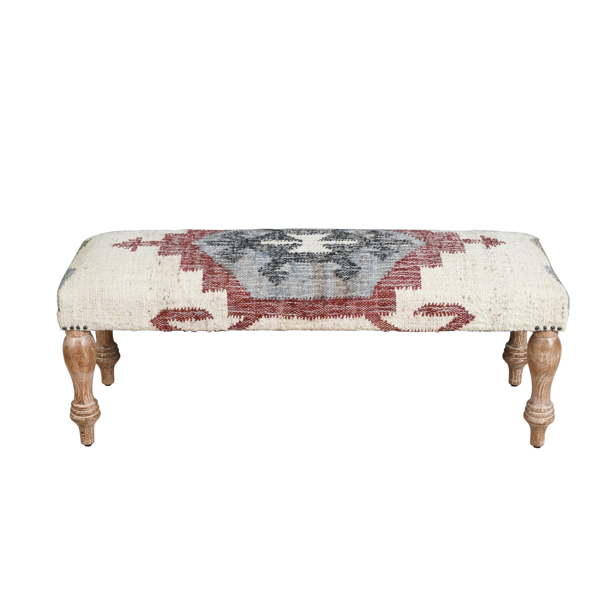 LR Home Off-White/Multicolor Handmade Upholstered Bench for Bedroom End of Bed | Modern Accent Bench for Living Room, or Entryway Seating | Long Rectangle Sitting Bench | 47" W x 16" D x 18" H
