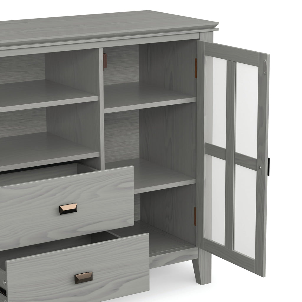 SIMPLIHOME Artisan TV Stand - 53 inch Wide Solid Wood Tall Media Console in Fog Grey, Contemporary Entertainment Center for Living Room for TVs up to 60 Inches with Drawers and Cable Management