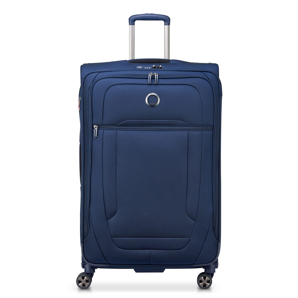 DELSEY PARIS Helium DLX Softside Expandable Luggage with Spinner Wheels, Navy Blue, Checked-Large 29 Inch