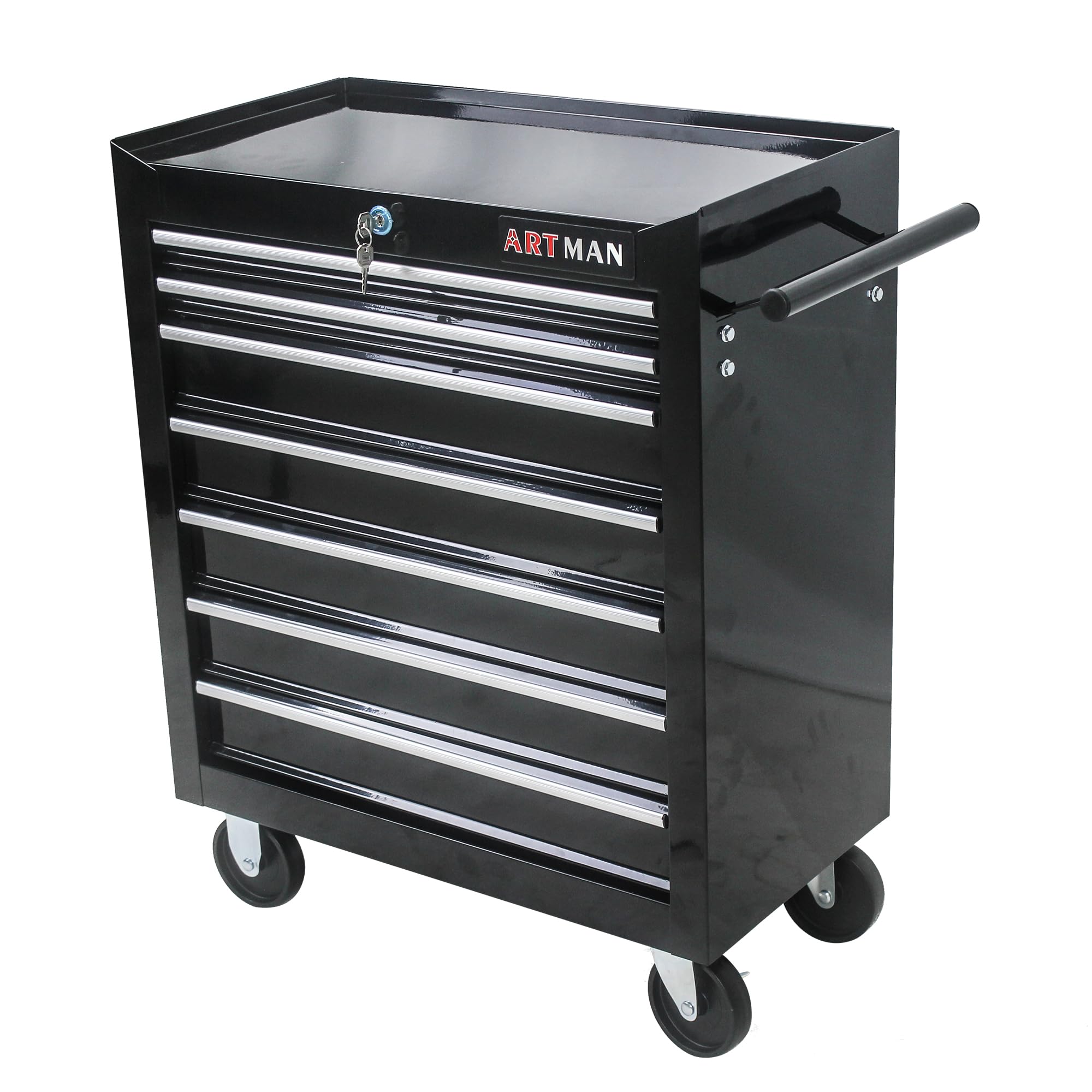 Aoile Tool Chest with 7-Drawer Tool Box Organizers and Storage,Rolling Multifunctional Tool Cart on Wheels,Tool Storage Organizer Cabinets with Key Locking for Garage, Warehouse, Repair Shop. (Black)