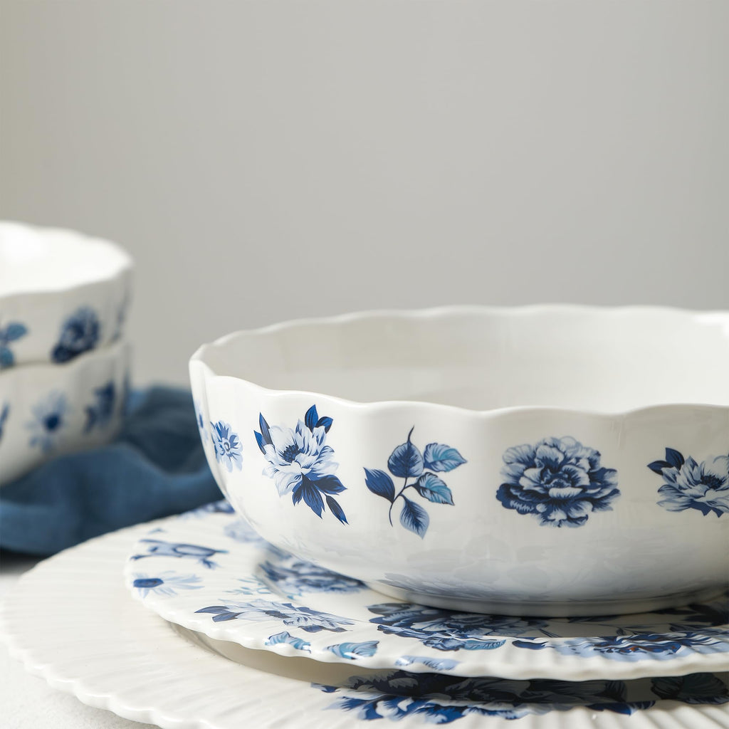 Stone Lain Fiore 24-Piece Dinnerware Set New Bone China, Blue