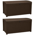Keter 2-Pack Borneo 110 Gallon Deck Box Organizer, Doubles as 2-Person Bench Seat, Brown – Large Resin Outdoor Storage and Seating with Lockable Lid for Garden, Pool, and Patio