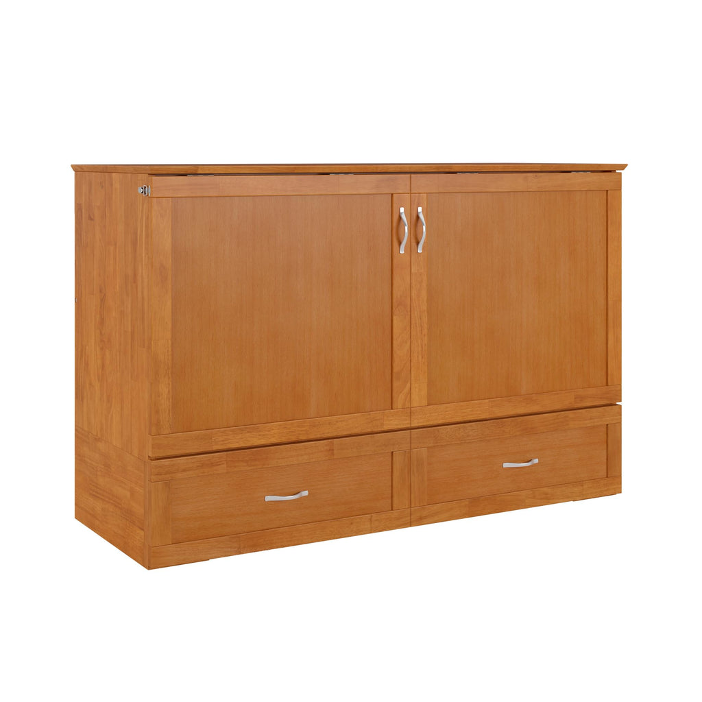 AFI Hamilton Queen Murphy Bed Chest with Mattress, Storage, and Built-in Charger in Light Toffee