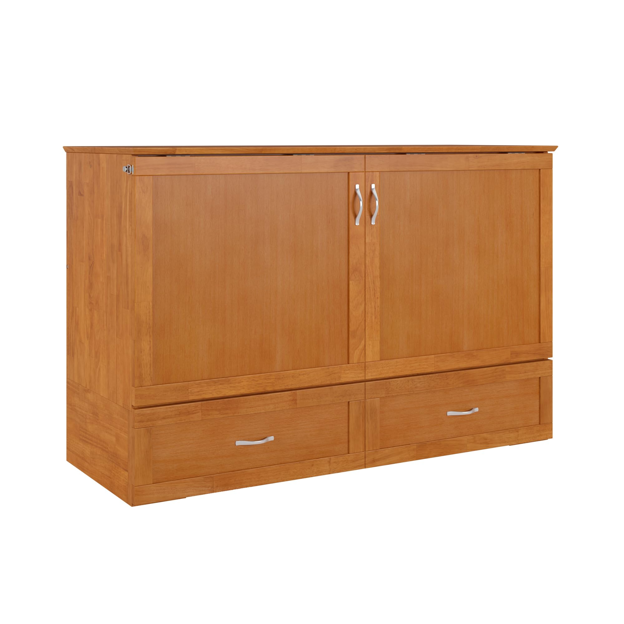 AFI Hamilton Queen Murphy Bed Chest with Mattress, Storage, and Built-in Charger in Light Toffee