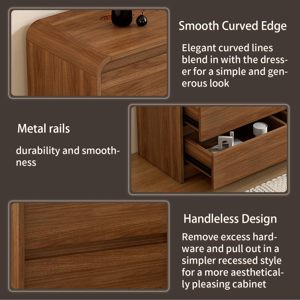 Messenya Modern 12-Drawer Dresser 63-Inch Wide, Curved Anti-Collision Design, Mid-Century Storage Cabinet with Pre-Embedded Slots, Sturdy Reusable, Ideal for Bedroom/Living Room/TV (Brown, 12-63)
