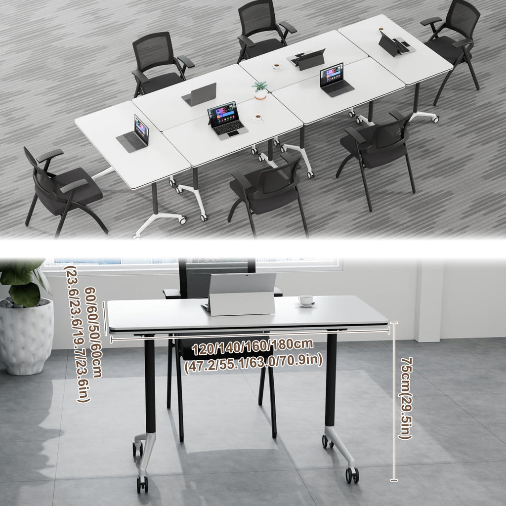 robwibw Folding Conference Room Table Modular Large Mobile Training Meeting Table Rolling Conference Tables with Wheels Seminar Tables for Office Training Classroom(6, Matte White, 63 INCH)