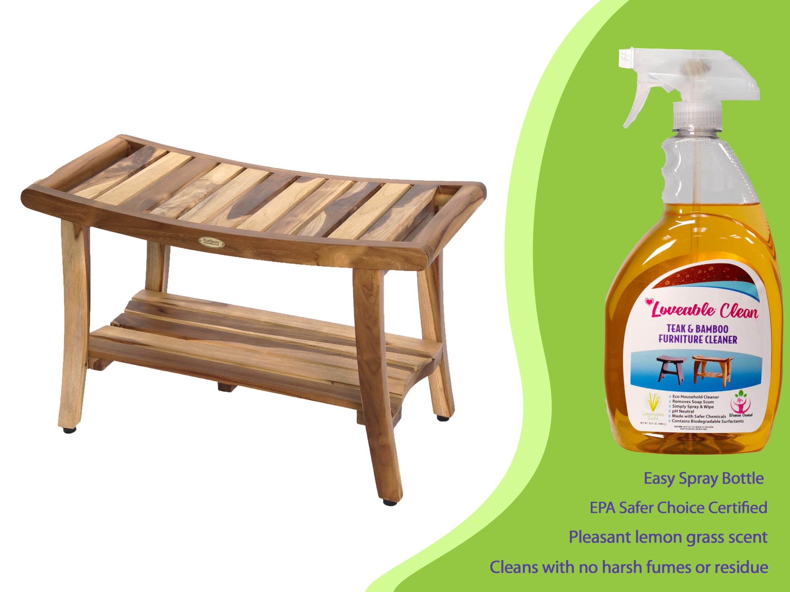 Harmony Teak Bench with Protective Teak Cleaner