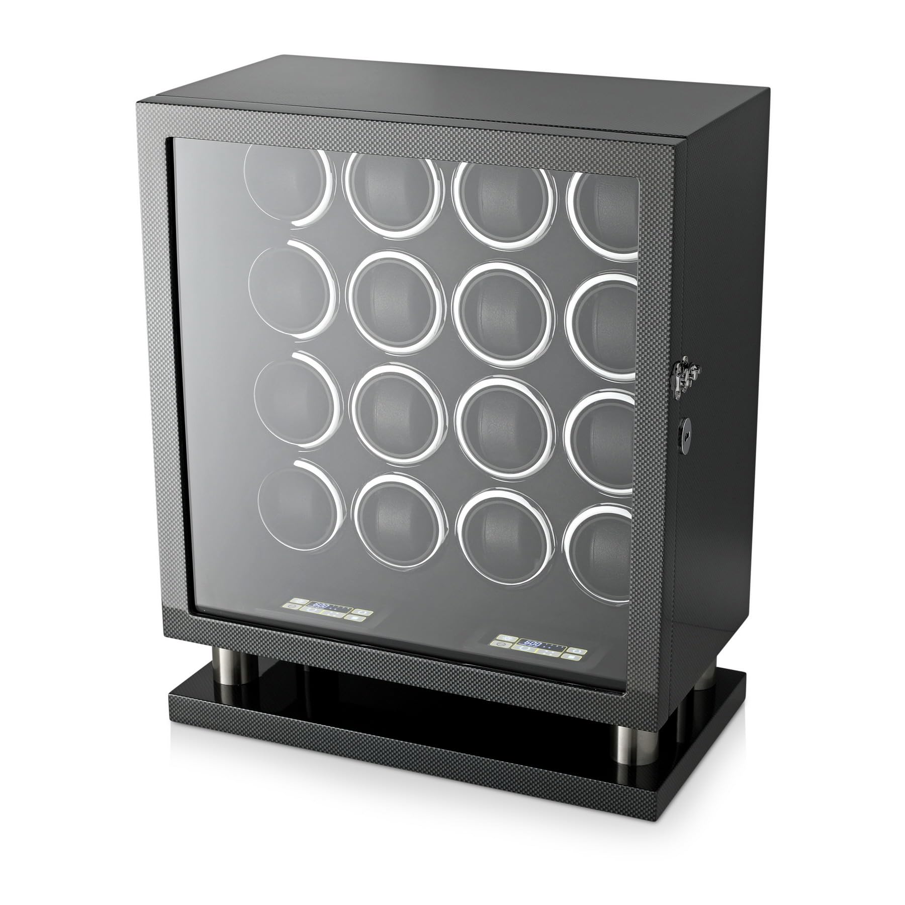 16 Watch Winder for Automatic Watches with LED Light and Coordinated Rotor Stop (Carbon)