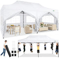 COBIZI 10x20 Heavy Duty Pop Up Canopy Tent with 6 Sidewalls Thicken Frame, Commercial Easy Up Outdoor Wedding Party Tents, All Season Waterproof Windproof with Stakes Sandbags Ropes Roller Bag, White