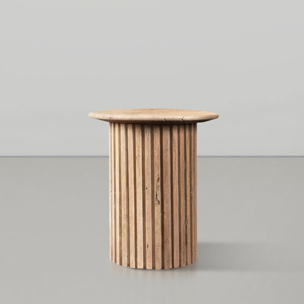 Meridian Furniture 248Travertine-ET Genoa Collection Art Deco End Table with Handcrafted Genuine Travertine, Natural Travetine Beige Color, 18" W x 18" D x 20" H, Beige