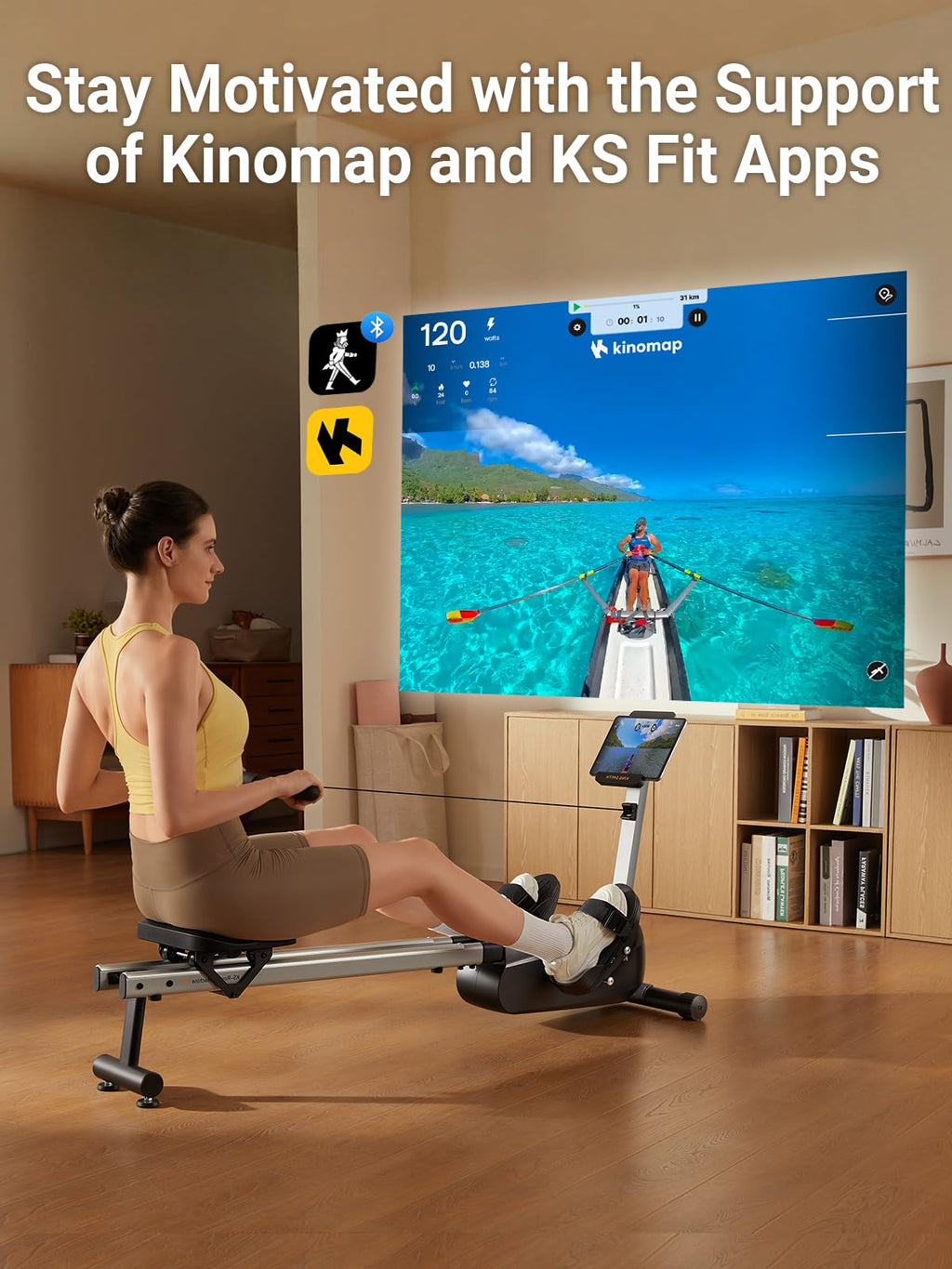 KINGSMITH Magnetic Rowing Machines for Home, 350LBS Capacity, APP Supported, Row Machine with 24-Level Quiet Resistance, LED Display, Compact Rowing Machine Foldable, Plug-in Version