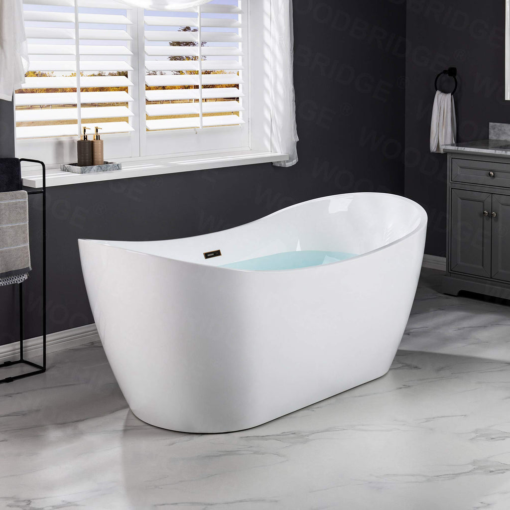 WOODBRIDGE 71" Acrylic Freestanding Bathtub Contemporary Soaking Tub, White Acrylic (Oil Rubbed Bronze Drain/Overflow),B0017 ORB Drain &O