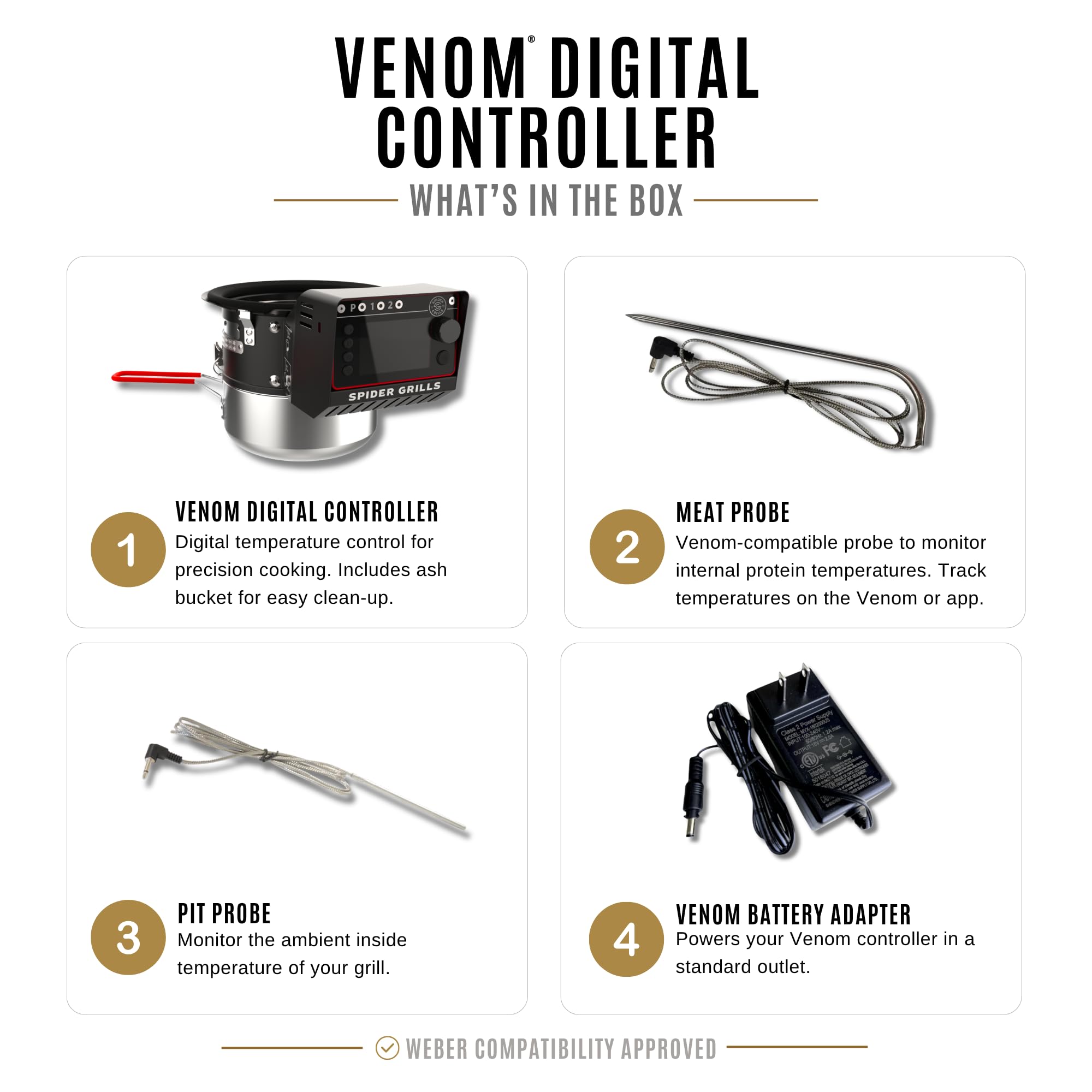 Spider Grills Venom Fan-Powered Temperature Controller with Wi-Fi and App Control for Weber Kettle Grills