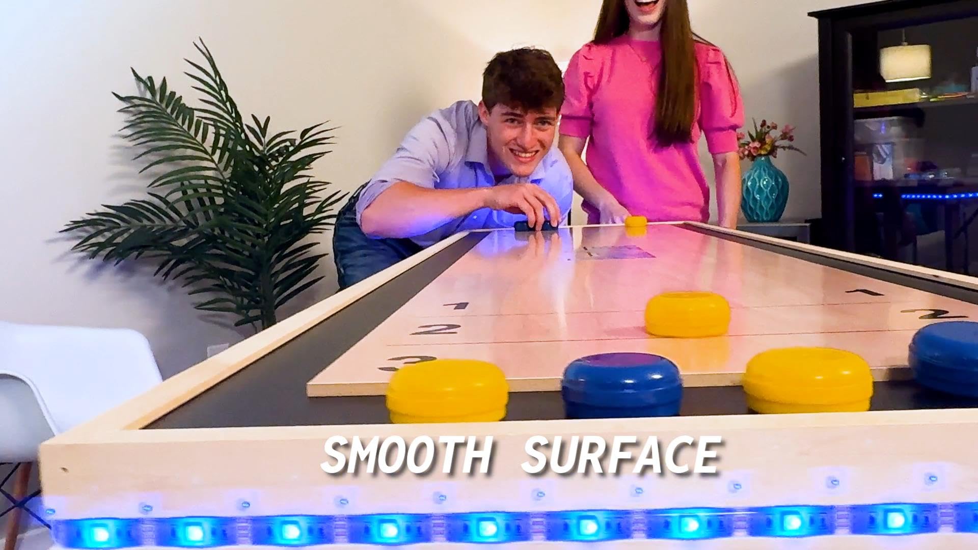 6-Foot Premium Shuffleboard Table w/LED Lights & Folding Legs - Wood Grain Edition