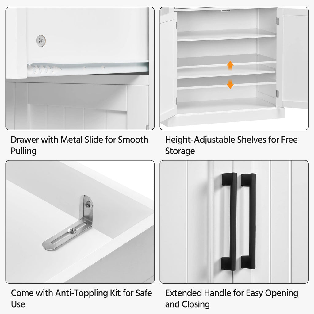Yaheetech 72.5" Bathroom Floor Cabinet Wooden Storage Organizer with 4 Doors and 1 Drawer, Free-Standing Cupboard for Kitchen/Living Room/Bathroom Use, White