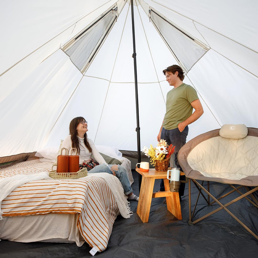 CORE 6 Person Bell Tent with LED Lights | Spacious Family Lighted Tent with Carry Bag for Camping, Glamping, and Backyard Adventures