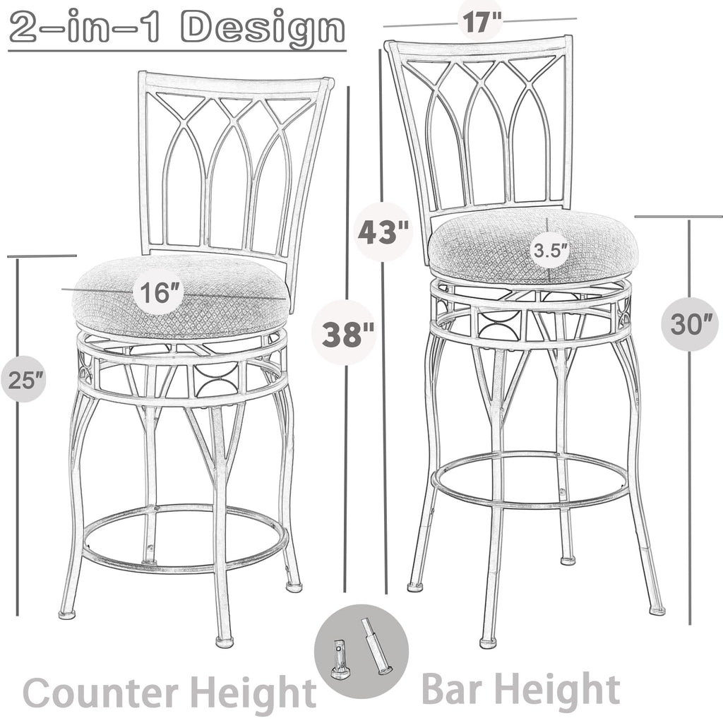 MIITODAY Farmhouse Swivel Bar Stools with Backs Set of 2, Adjustable 25"/30" Industrial Counter & Bar Chairs with Brown PU Leather, Antique Brass Metal, Vintage Rustic Wood for Kitchen, Pub, Bistro