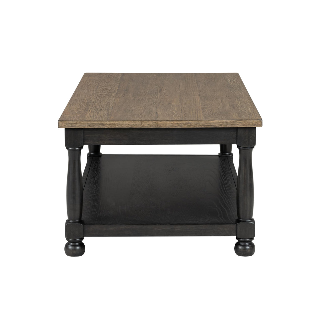 Furniture of America Narella Solid Wood 48-inch Rectangular Coffee Table with Two-Toned Design and Farmhouse Legs for Living Room, Weathered Black