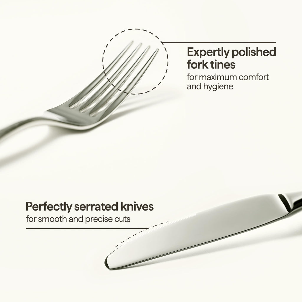 Luciella Tropea Polished Flatware Set for 8, 45-Piece Premium 18/10 Stainless Steel Silverware Set with Serving Utensils, Modern Mirror Finish, Rust Resistant, Dishwasher Safe, House Warming Gifts